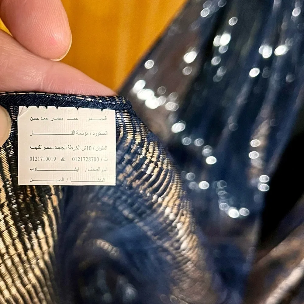 Vintage Navy Blue Silk Metallic Shimmer Scarf Wrap Evening Shawl Fringe Holiday